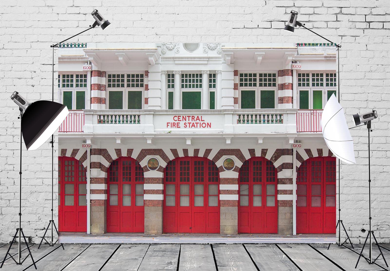 BELECO 15x8ft Fabric Fire Station Backdrop For Photography Retro Fire Department Building With Red Gates Brick Wall Background Firefighters Backdrop Fire Theme Party Decorations Photo Studio Props - View #9