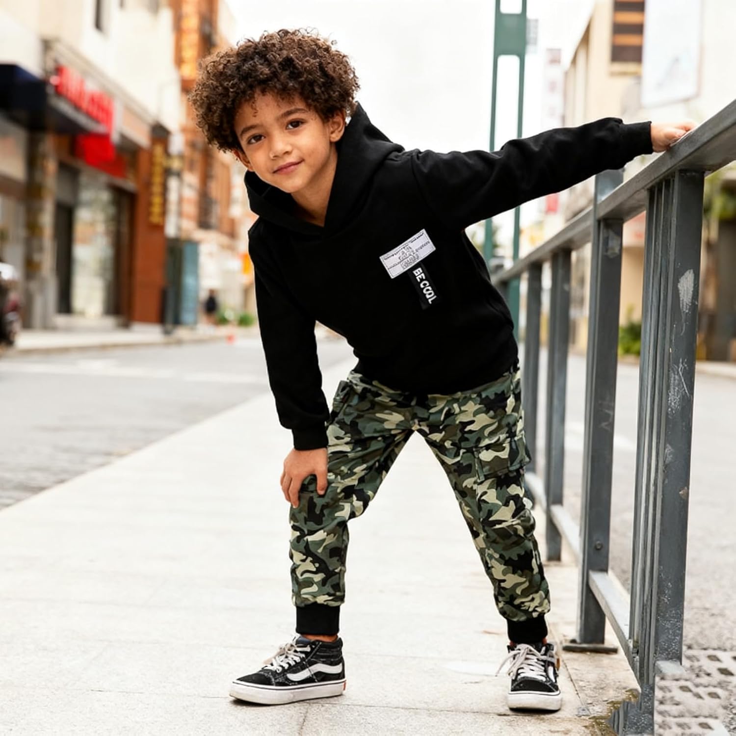 Boys 2 Piece Outfits Long Sleeve Hooded Sweatshirt Top Camouflage Sweatpants Fall Winter Clothing Set 5-10T - Image 3