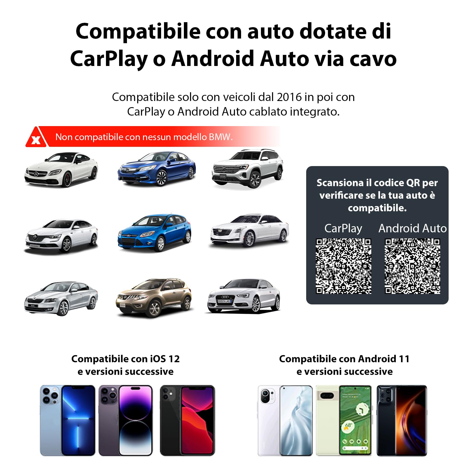 Sunweyer Wireless CarPlay & Android Auto Dongle 2 IN 1 Scatola di Connessione Automatica, Porta USB di Tipo C, Supporta Aggiornamenti Online Adattatore Cablato a Wireless (Type-C Port)