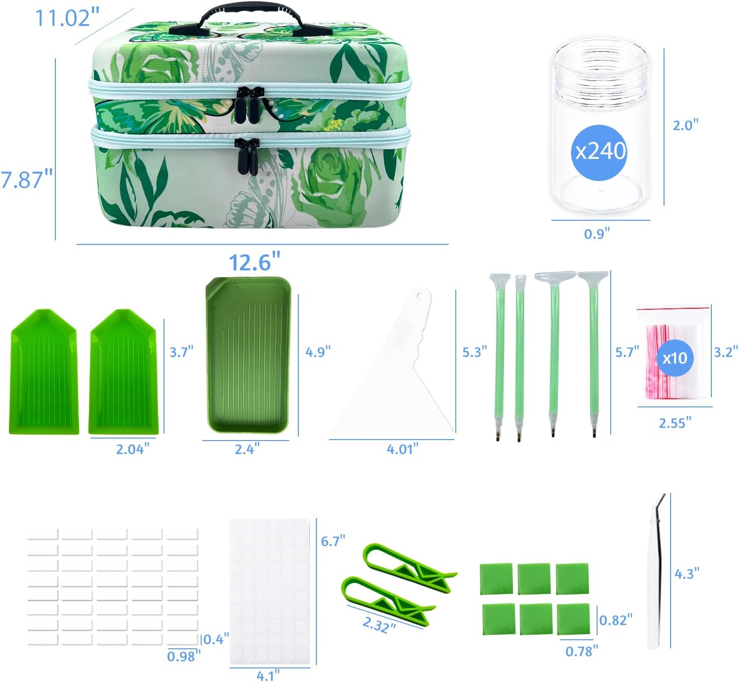 Diamond Painting Storage Containers, 240 Slots Diamond Painting Accessories and Tools for Diamond Art Organizer Case(Green)