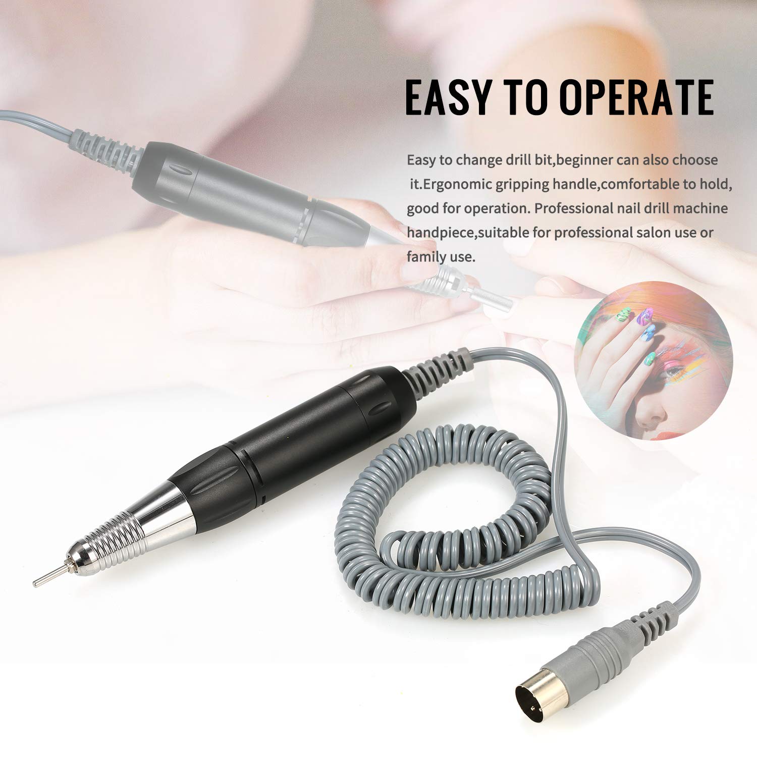 ZJchao Nail Drill Handpiece, 30,000RPM Portable Nail Drill Machine with Low Noise for Pedicure and Manicure Drill Acrylic Gel Polishing Removing (Black)
