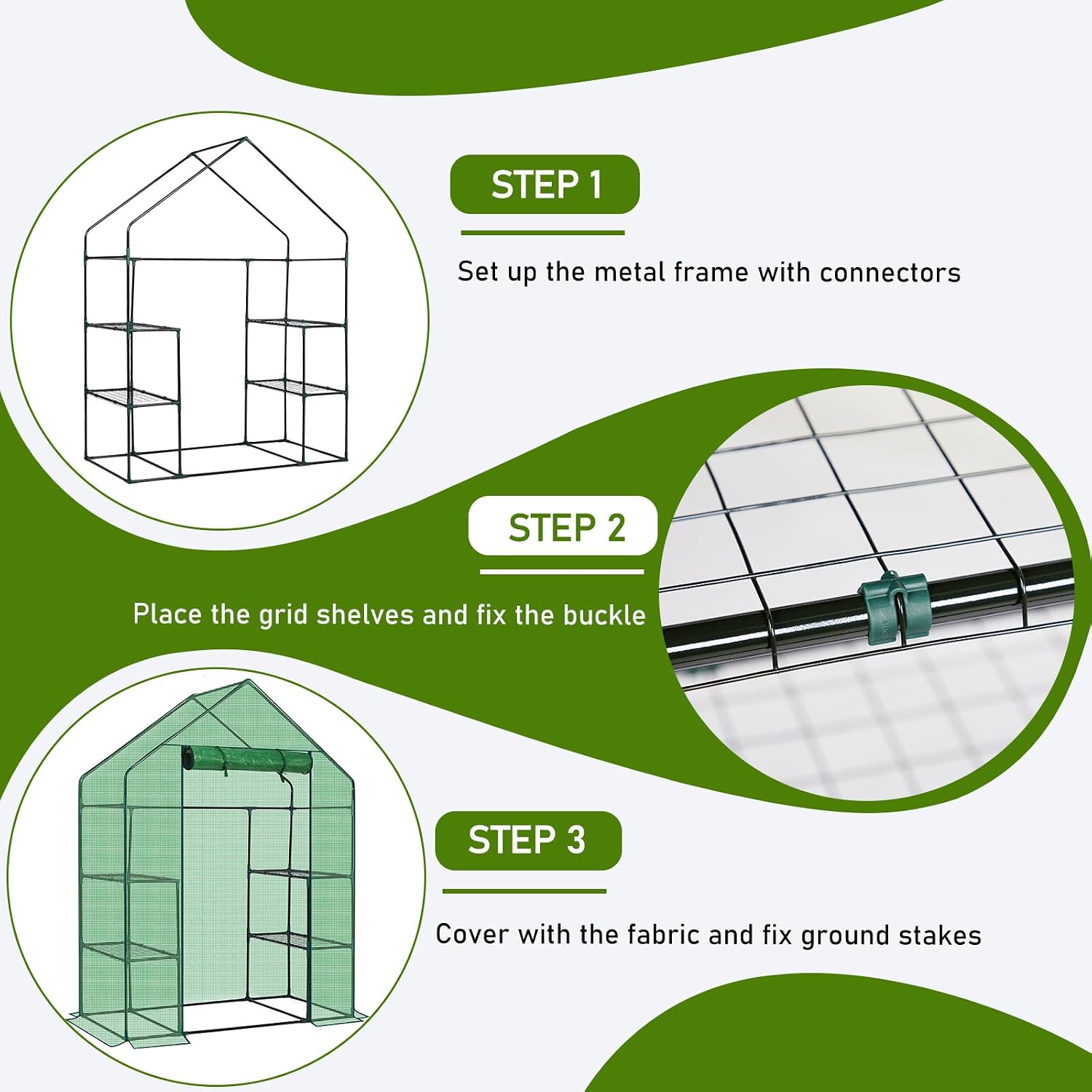 Outvita Walk-in Greenhouse, Outdoor Durable PE Plant Green House for Frost Protection with 3 Tiers 4 Shelves, Shelf Clips, Roll-up Zipper Door, 56"x29"x77" Green