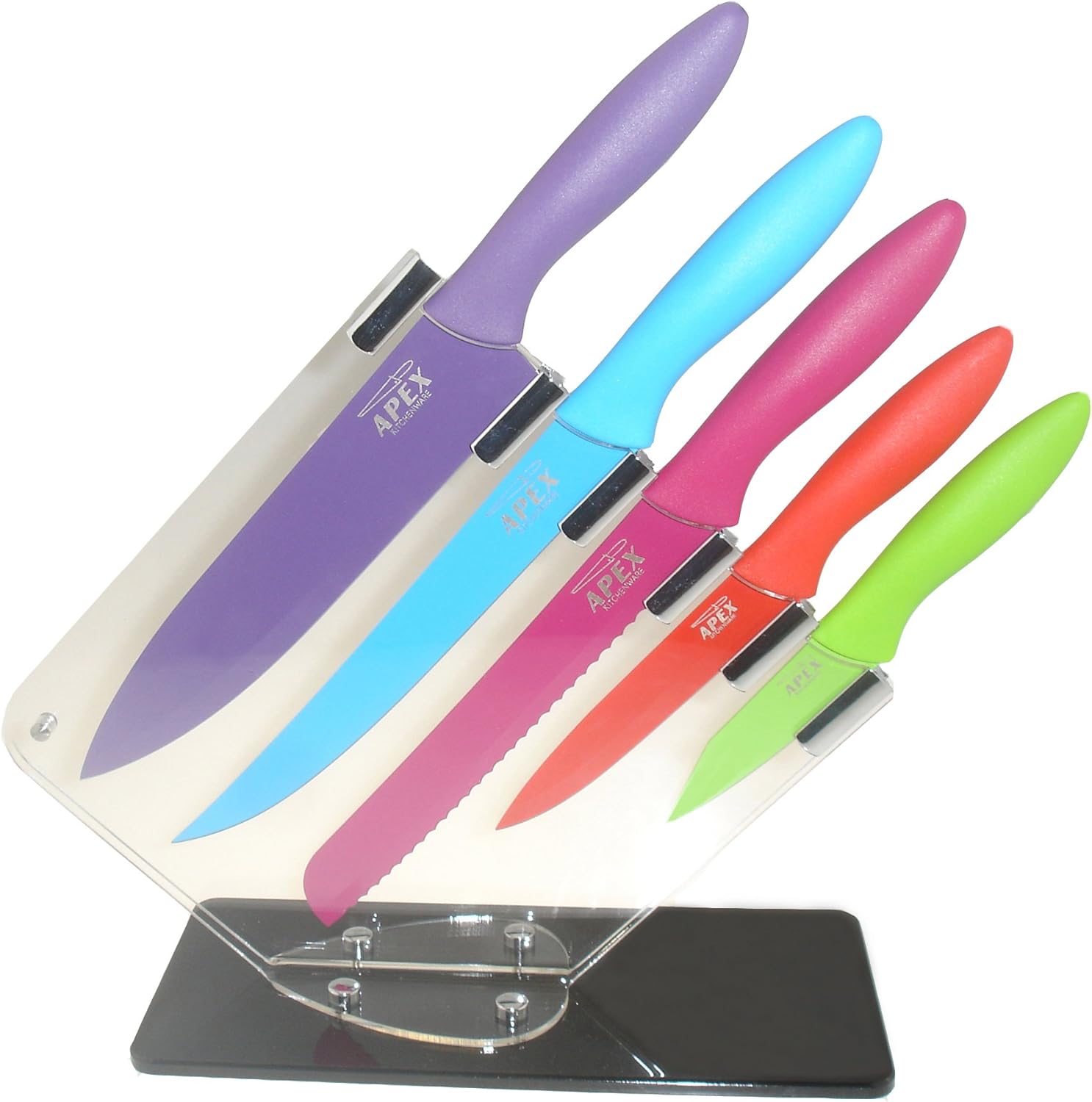 Stunning 5 Piece Kitchen Knife Set & Sloping Knife Block with 5