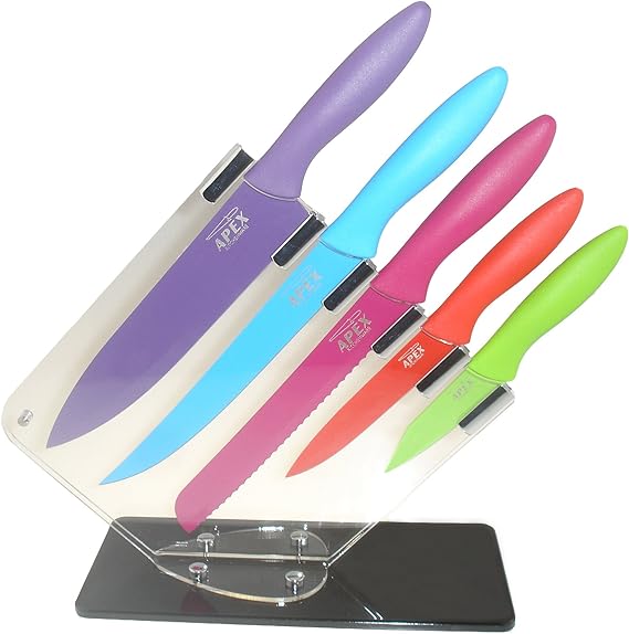 Stunning 5 Piece Kitchen Knife Set & Sloping Knife Block with 5