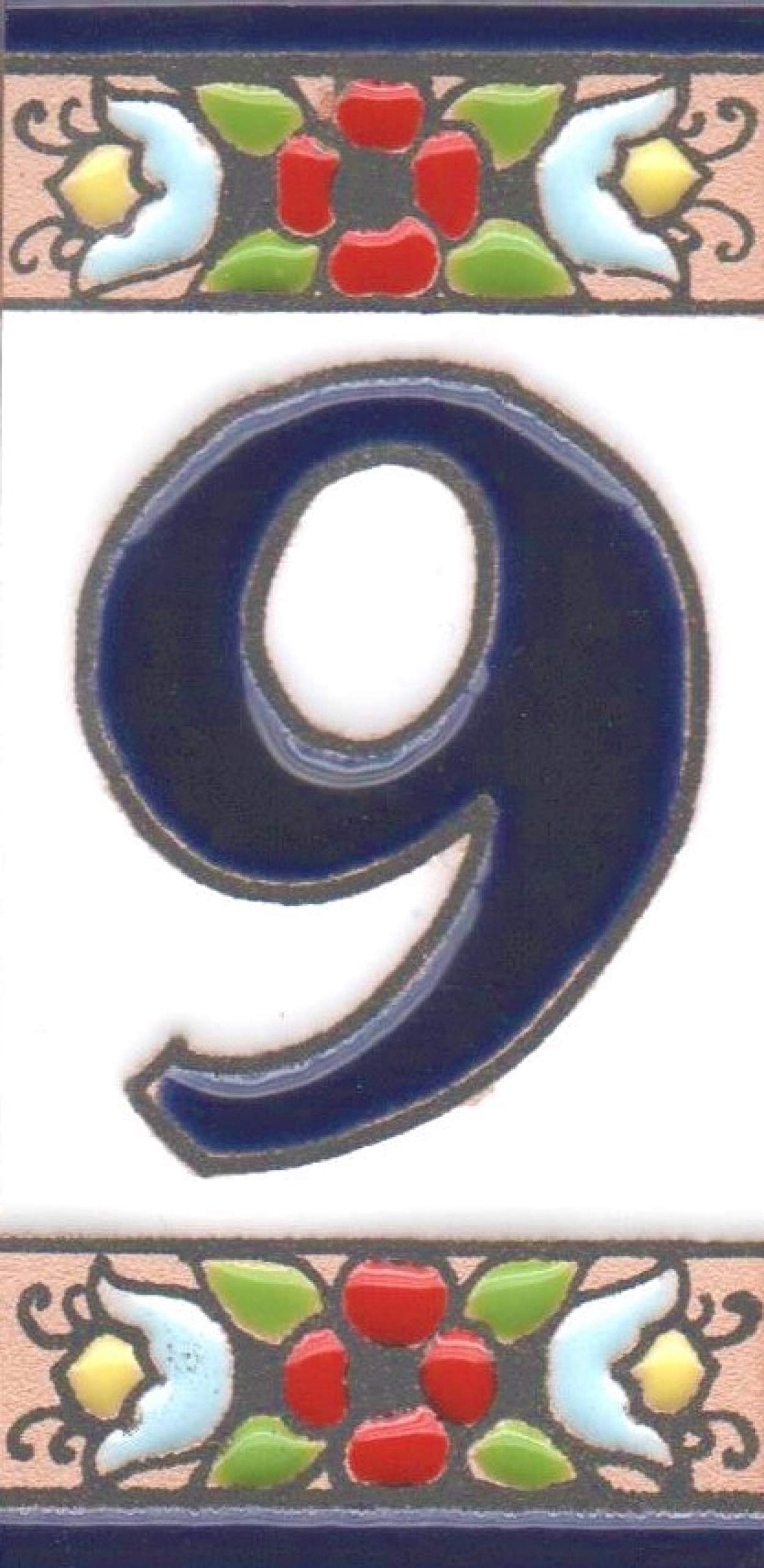 Spanish 7.5cm x 3.5cm Floral Cherry flower hand-painted Ceramic Numbers, Letters, Tiles & Filigree Metal Frames (9)