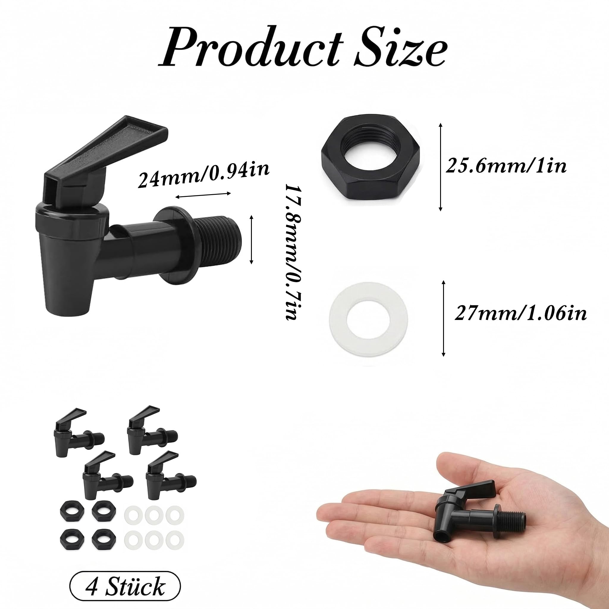 4 dispensadores de bebidas de plástico, grifo denso de 3/4 pulgadas, juego de 4 para agujeros de 17,8 mm, 4 grifos de repuesto para dispensador de zumo, barril de cerveza y depósito de agua, apto para — view 2