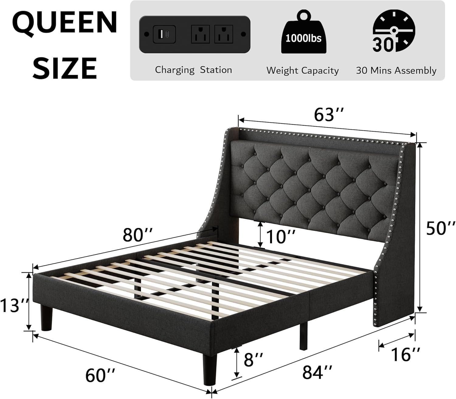 Dimensions of the Queen size bed frame