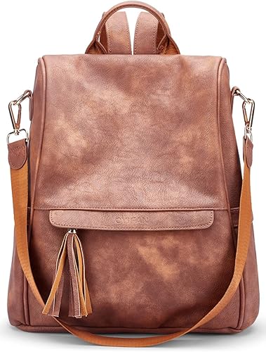 Oyifan Mochila de cuero para mujer, bolsa convertible, mochila de viaje, Tamaño medio Vintage Marrón, Mochilas de viaje