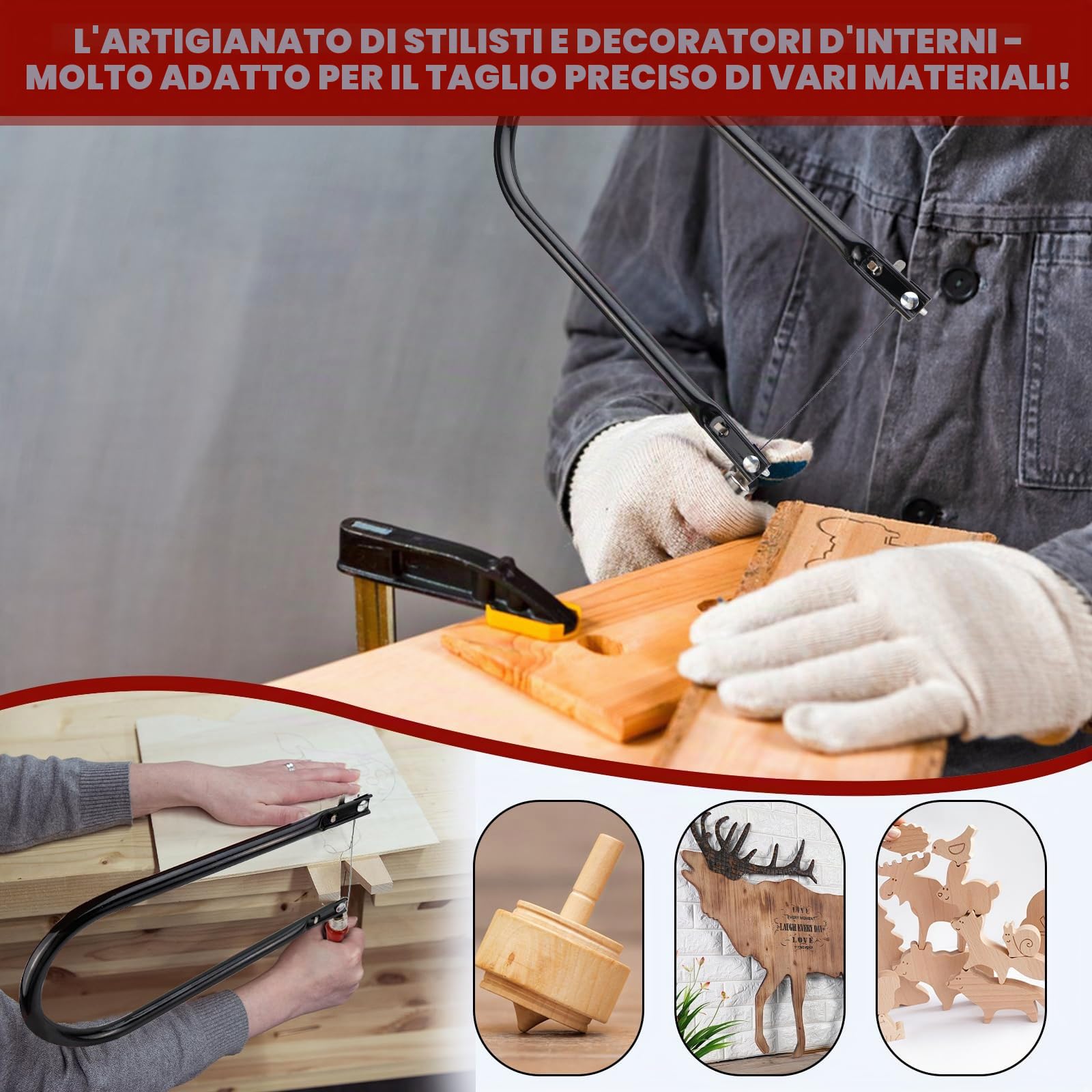 Set di Seghetti da Traforo Comprendente 4 Lame per Seghe (4#6#8#10#) Chiave di Montaggio e Archetto per Seghetti da Traforo per Metallo e Legno Sega da Ferro Piccola Girevole a 360 Gradi