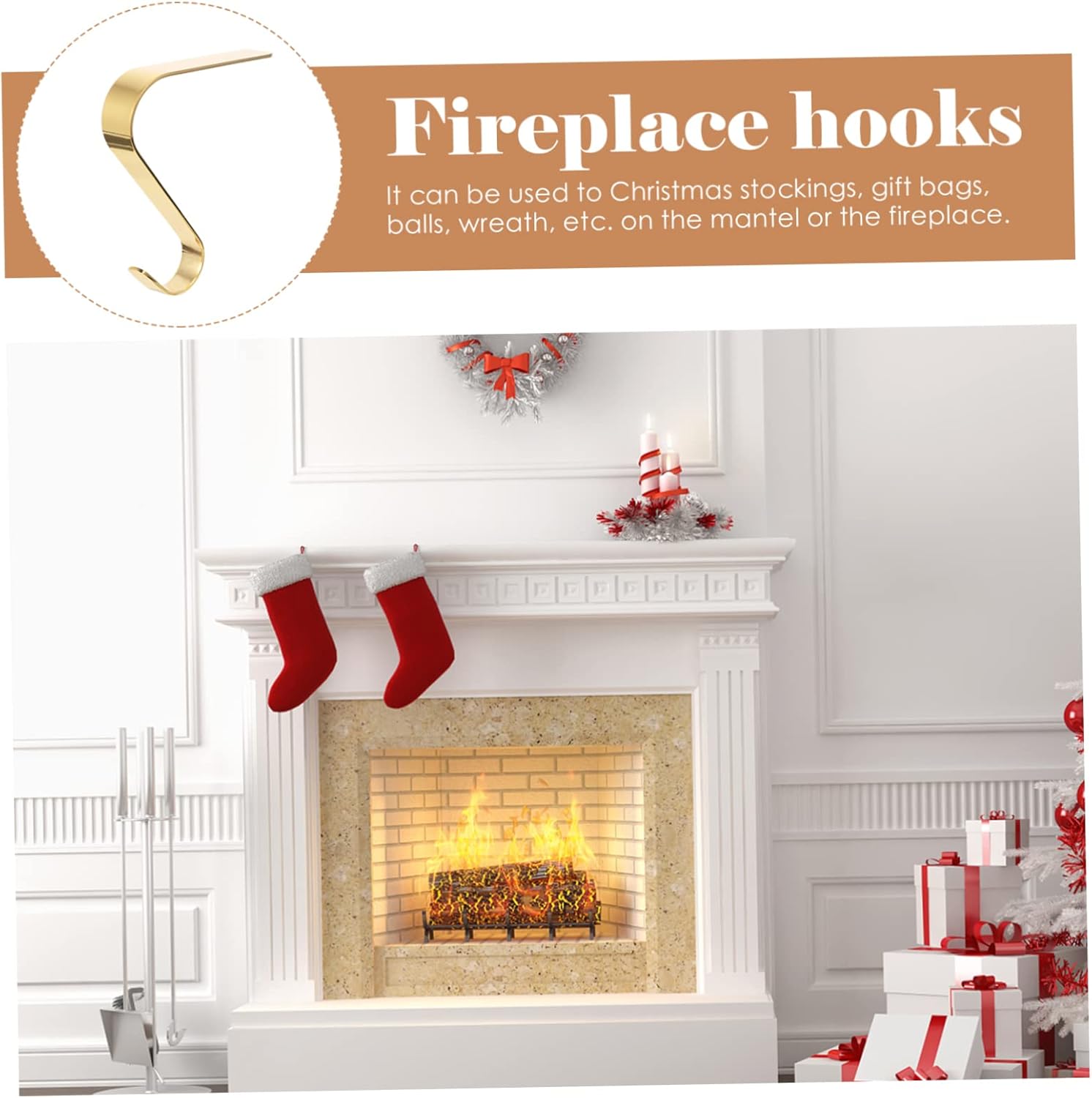 Garneck 6pcs Xmas Stocking Hooks Mantel Hangers for Fireplace No Damage Christmas Decor Sturdy Xmas Stocking Holders for Mantel Ornaments
