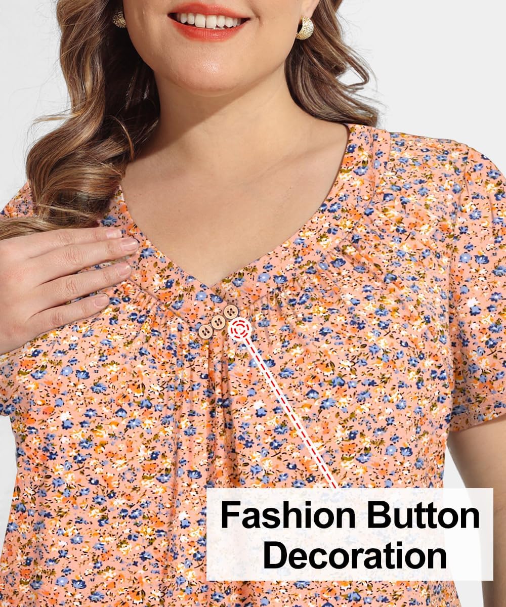 CARCOS Plus Size Tops for Women Short Sleeve Summer Shirts Casual V Neck Tunic Loose Fit Tshirts Soft Blouse XL-5XL - Image 5