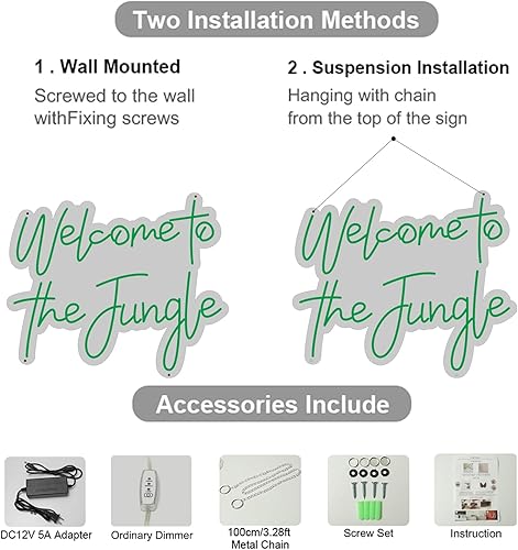 Miniatura 3 de Letrero de neón LED verde con texto en inglés "Welcome To The Jungle" para decoración de pared, letrero iluminado para dormitorio, habitación de los