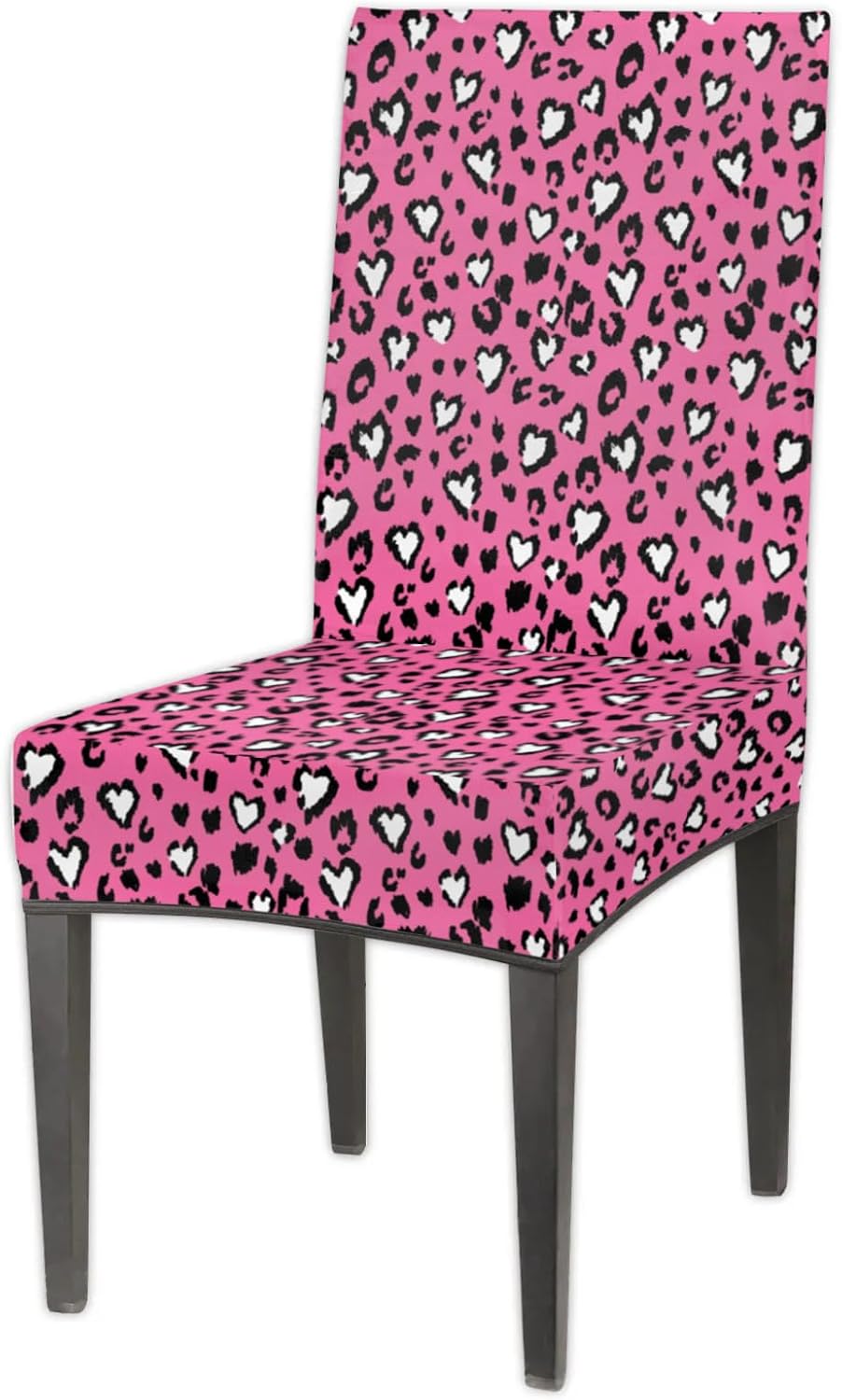 QsirBC Love Leopard Print Stretch Dining Room Chair Covers Set of 6 Chair Slipcovers Removable Washable Kitchen Seat Covers Chair Protectors for Hotel Party Wedding