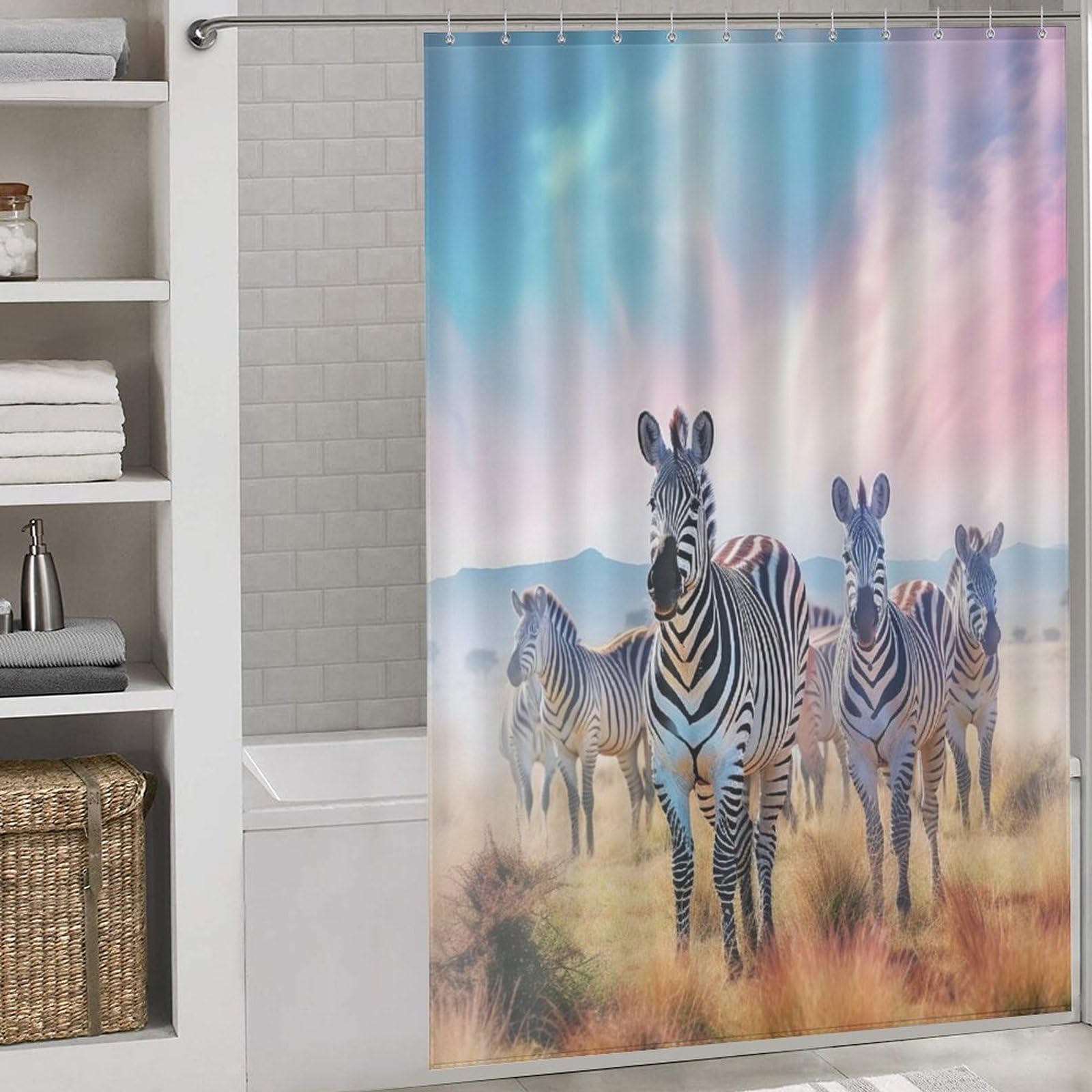 Rideau de douche zèbre 152x183cm en tissu polyester imperméable