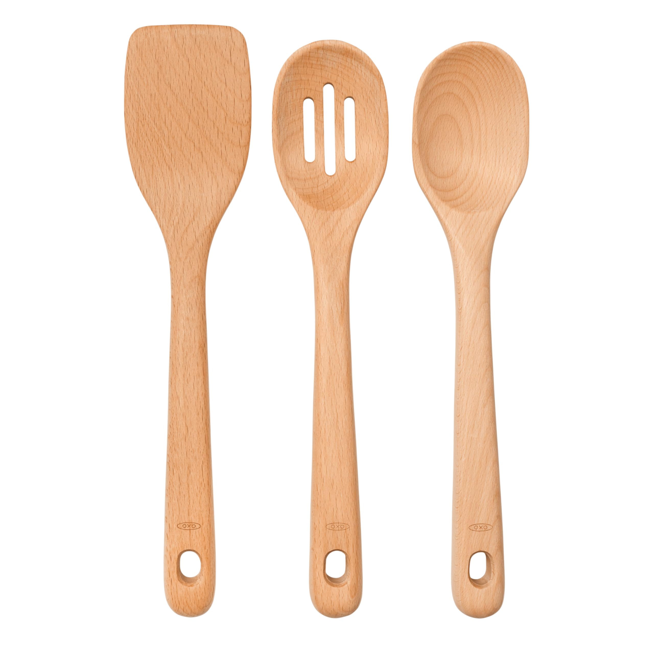 OXO 1256080 Good Grips Utensilien-Set, 3-teilig, Buchenholz, braun