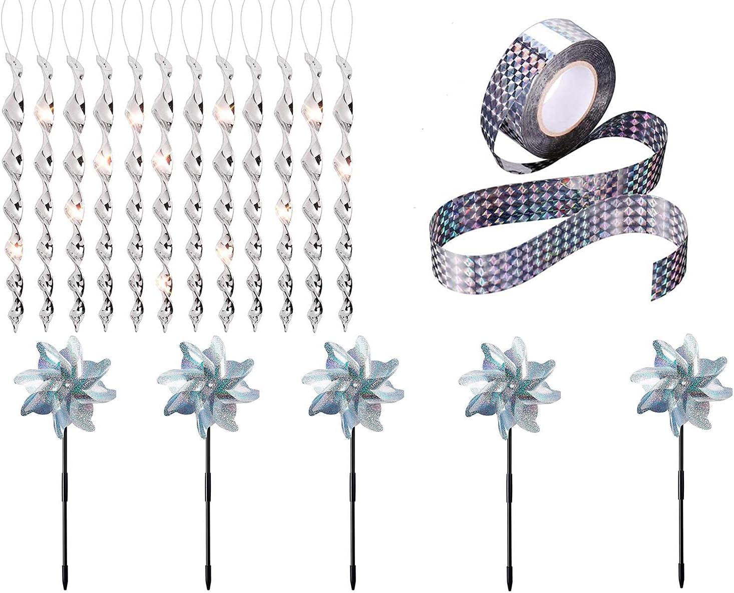 SONKENIR Bird Repellent Set, 5PackBird Repellent Pinwheels, 12Pack