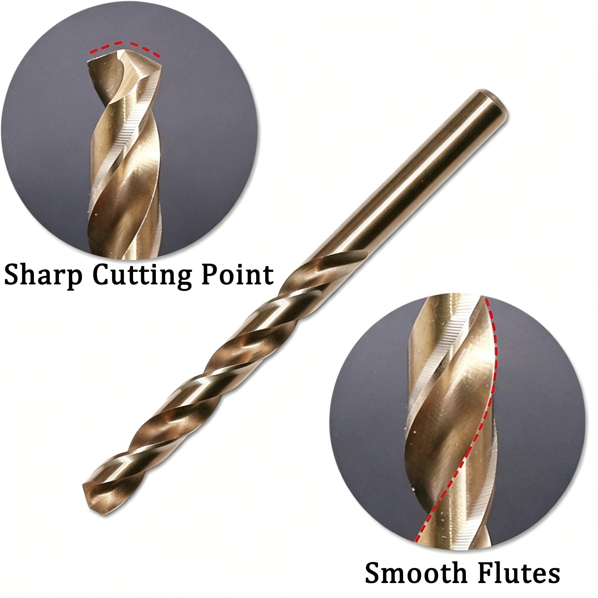 Juego de 10 brocas de cobalto M35 de longitud Jobber para metal duro, hierro fundido, acero inoxidable, madera y plástico, con estuche de almacenamiento, 1/16 a 13/64 pulgadas (10 unidades (1/16 a