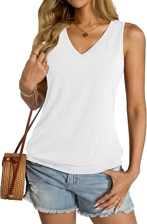 Micticsi Womens V Neck Tank Tops Sleeveless Banded Hem Shirts Loose Fit Summer Outfits Clothes 2025