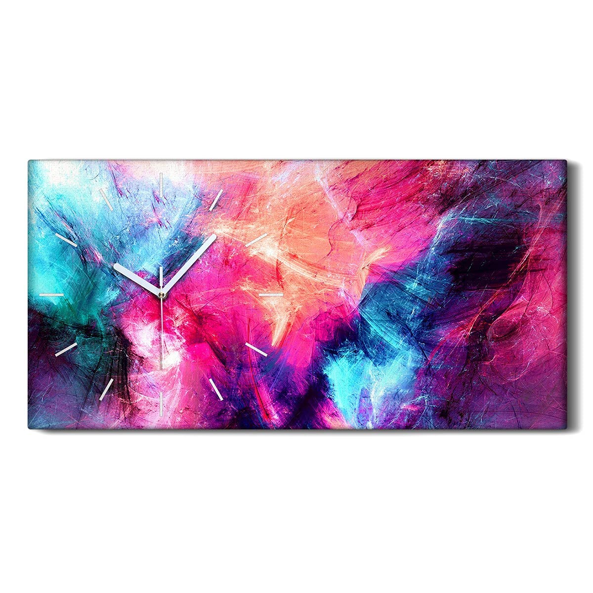 Horloge sur Toile Abstraite pour Chambre et Salon Silencieuse 60x30cm Mains Blanches