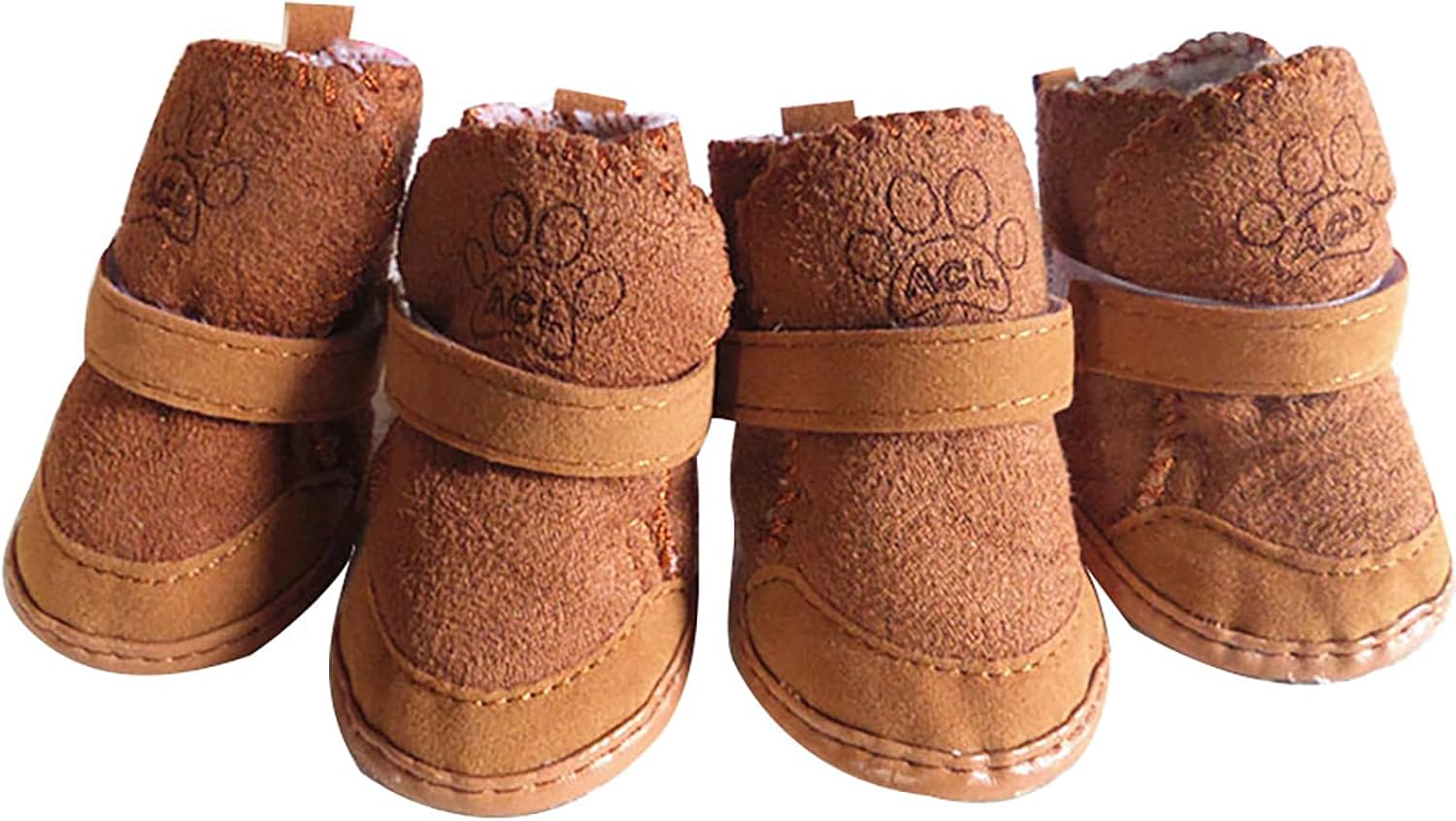 GabeFish Puppy Cute Cozy Warm Anti Slip Winter Boots for Small Medium Dogs Pets Cats Thicken Fleece Snow Shoes Brown Large