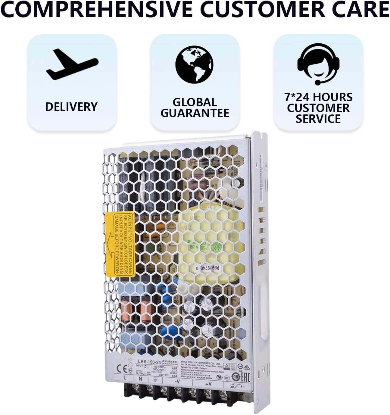 LRS-150-24 24V 6.5A 156W Industrial Switching Power Supply, 85~264VAC Input, 89% Efficiency, -30℃~+70℃ Operating Temp, for Automation & Control Systems