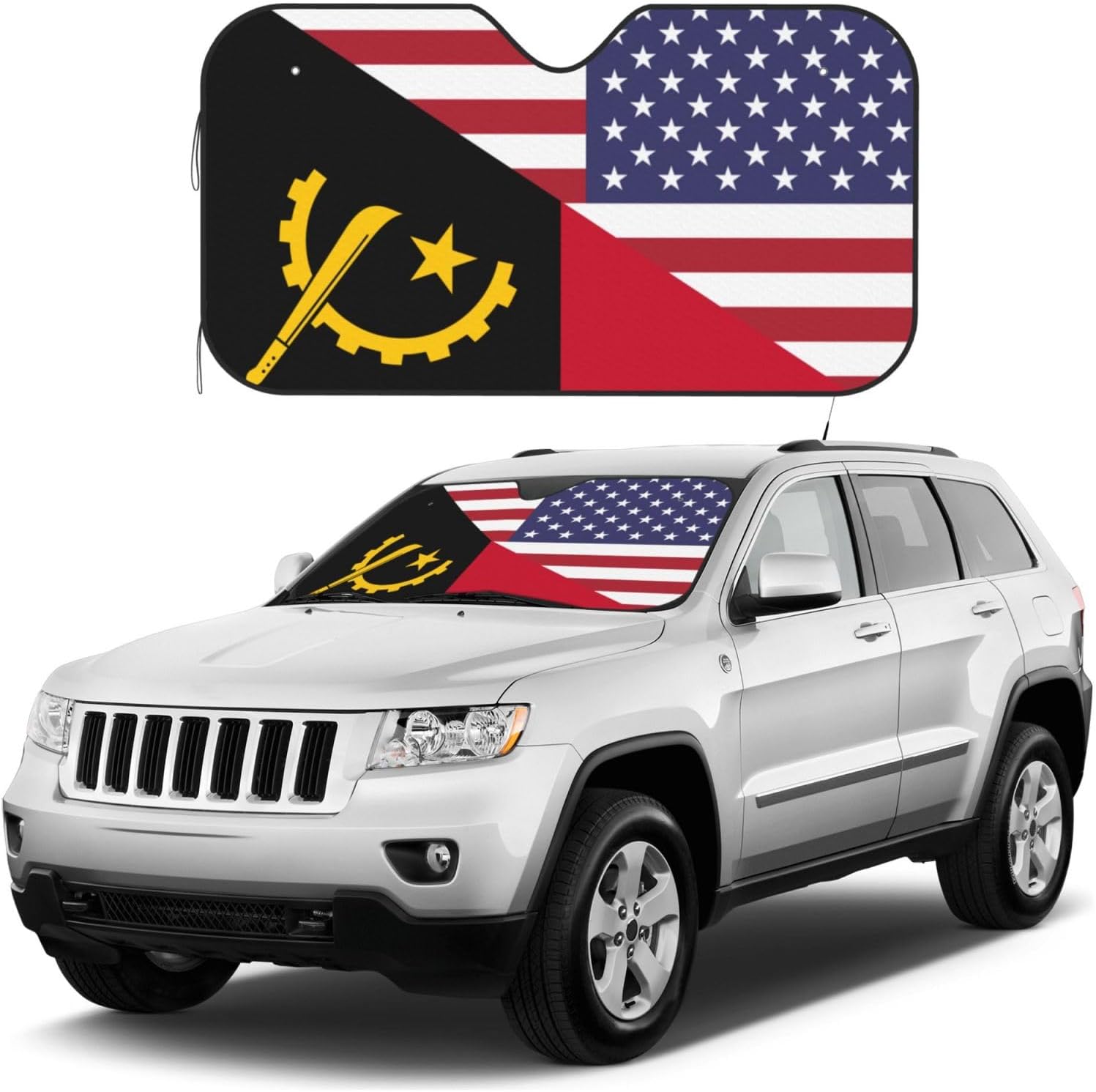 America Angola Friendship Flag Foldable Car Windshield Sunshade Blocks Heat and Sun Glare Uv Rays