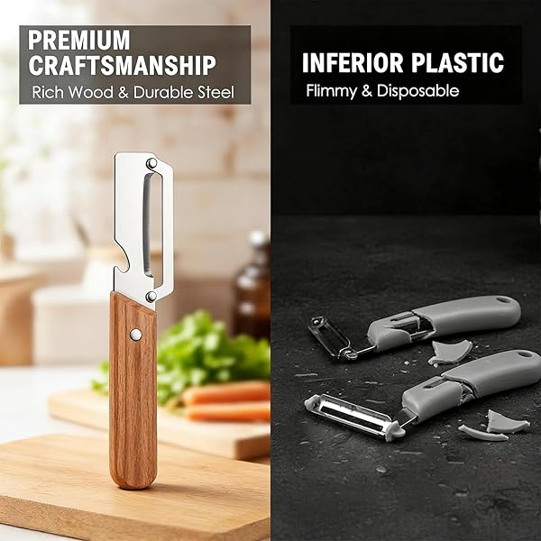 2-in-1 stainless steel vegetable peeler with wooden handle and bottle opener, stainless steel blade, non-slip kitchen fruit peeler(2pcs) - 4