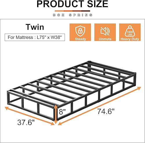 Vista 55 de EMODA Somier de 5 Pulgadas Tamaño Queen, Base de Cama de Metal Resistente con Funda de Tela, Fácil Montaje, Negro