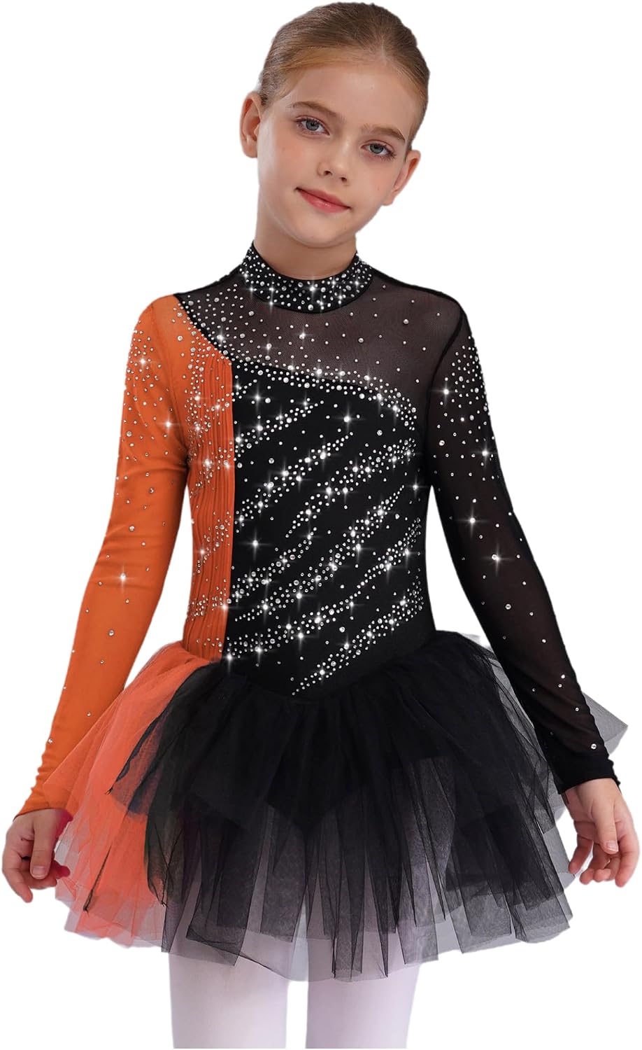 Kids Girls Figure Skating Dress Rhinestone Ballet Leotard Dance Tutu Dress for Competition Performance