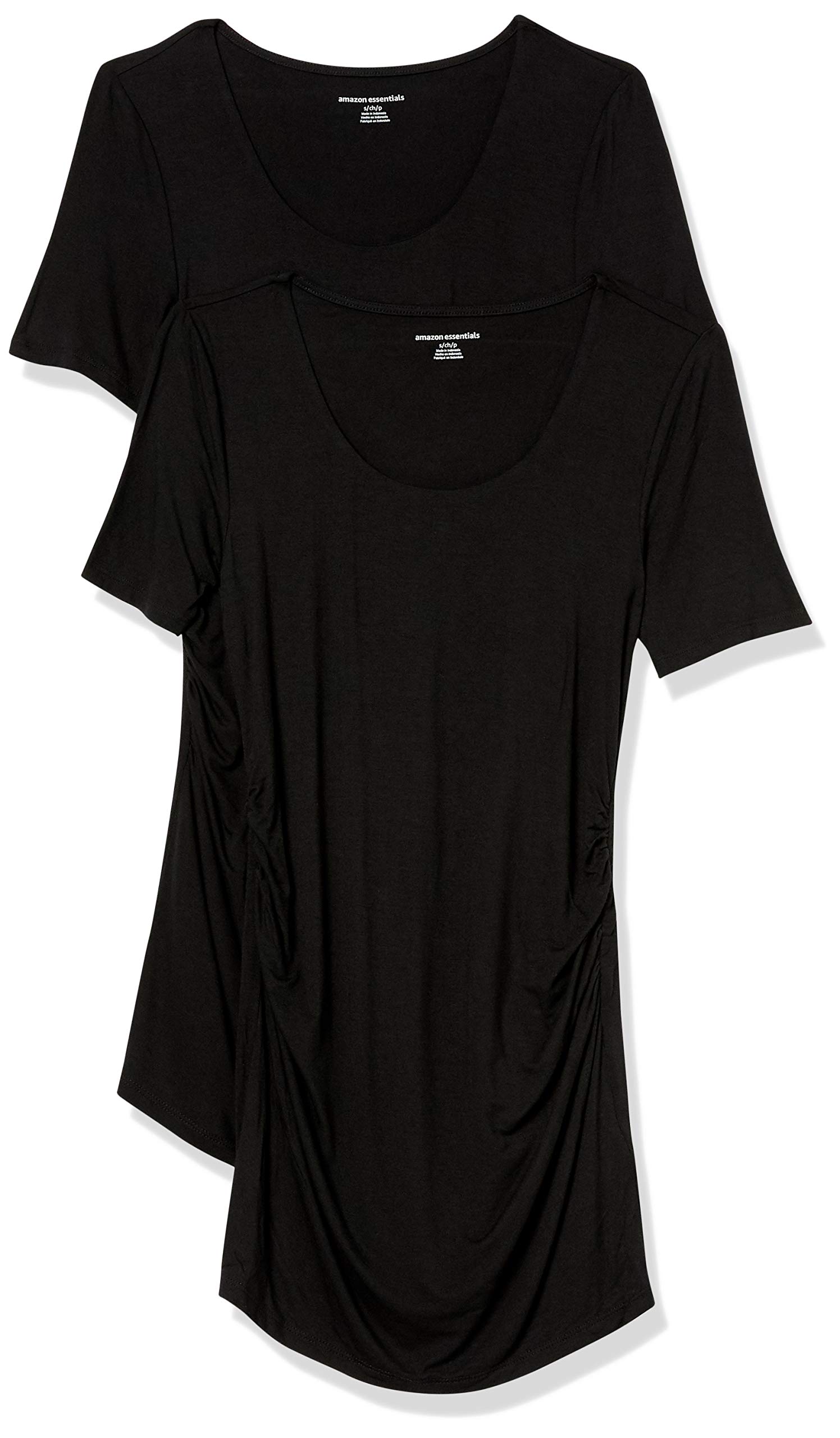 Amazon Essentials Damen Kurzärmeliges Umstands-T-Shirt mit U-Ausschnitt und Raffung, 2er-Pack