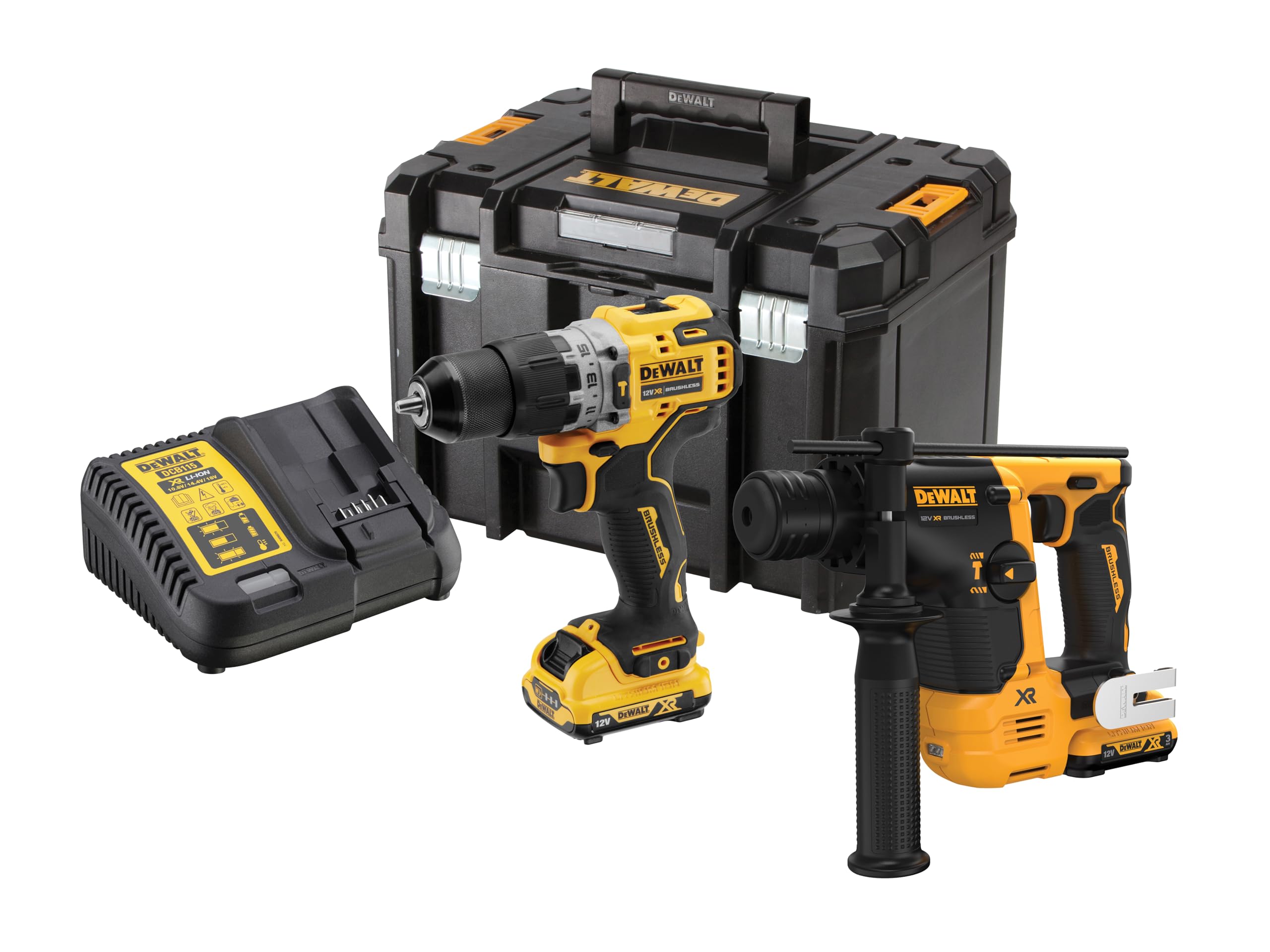 Dewalt Dck2102l2t 12V Xr Brushless Twin Kit Sds + Compact Hammer Drill Kit