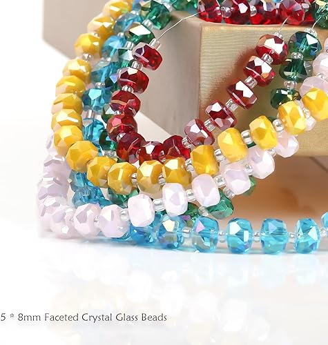 Miniatura 6 de WTIAN 75 cuentas de cristal de 0.197 x 0.315 in, micro 48 cuentas de vidrio facetadas de corte de diamante con cuentas espaciadoras para hacer joyas
