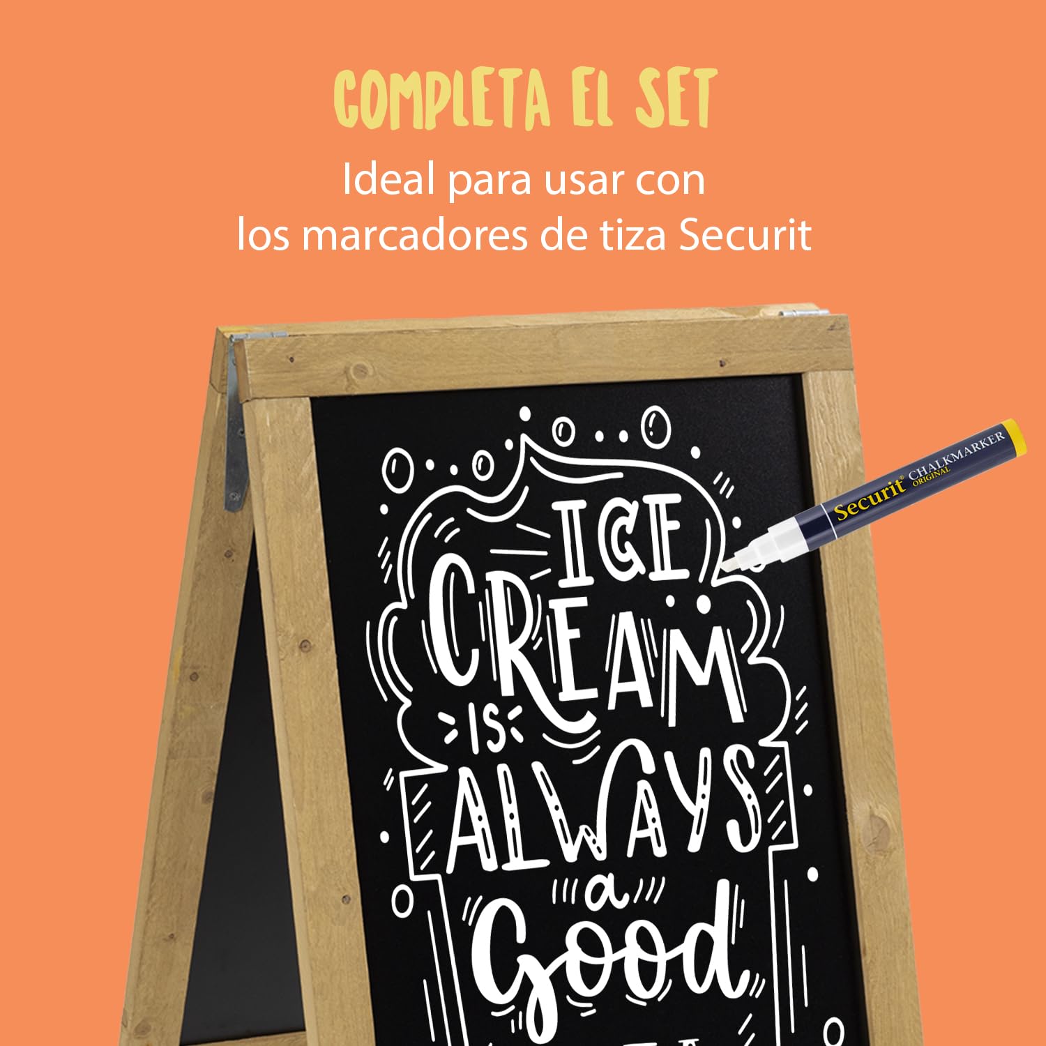 SECURIT - Pizarra con Caballete Doble Cara de Madera de Haya "Natural" | Pizarra para Rotulador de Tiza Líquida - Restaurante, Bar, Cafetería, Tienda - 54,5 x 80 cm - Color Natural