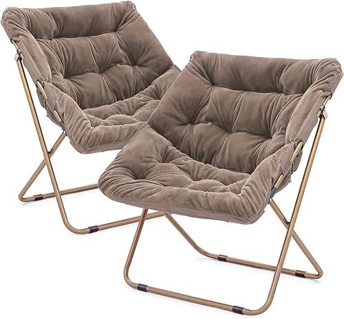 Miniatura 55 de Magshion Silla platillo plegable con otomana para adultos, cómodo asiento de lectura, asiento de piel sintética con marco de metal acolchado grueso