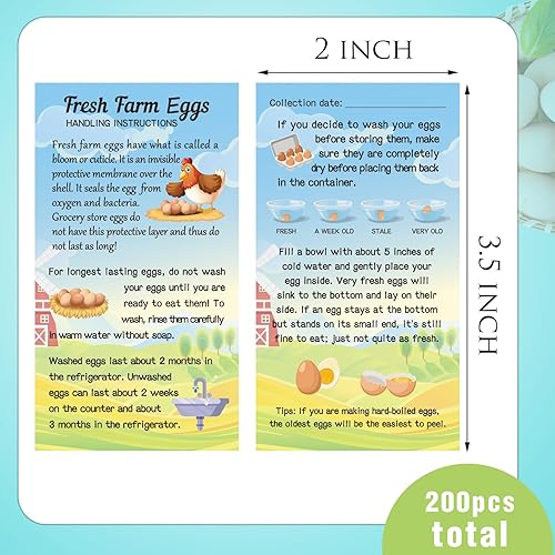 Miniatura 10 de Tarjetas de instrucciones de manejo de huevos de Fresh Farm, 2 x 3.5 pulgadas, diseño de tarjetas de etiquetas a granel para cestas de cartón,