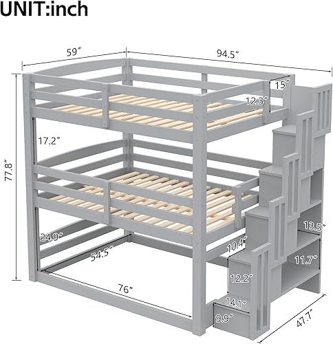 Miniatura 56 de Litera triple de metal, tamaño matrimonial XL sobre individual XL sobre tamaño Queen, elegante base de cama triple con seguridad garantizada para