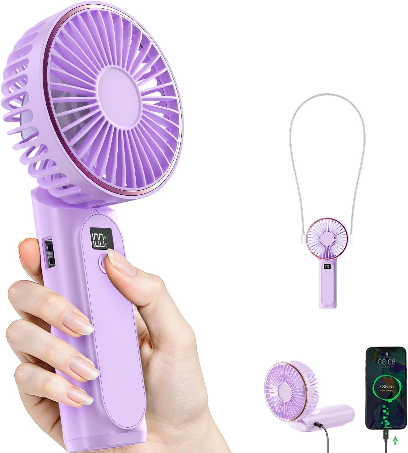 Ventilador Portátil Plegable 6 Velocidades con Batería Recargable