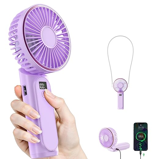 Portable Handheld Fan, 4000mAh, 180 Adjustable, 6 Speed Wind, USB Rechargeable Foldable Fan with Real-Time Electricity Display