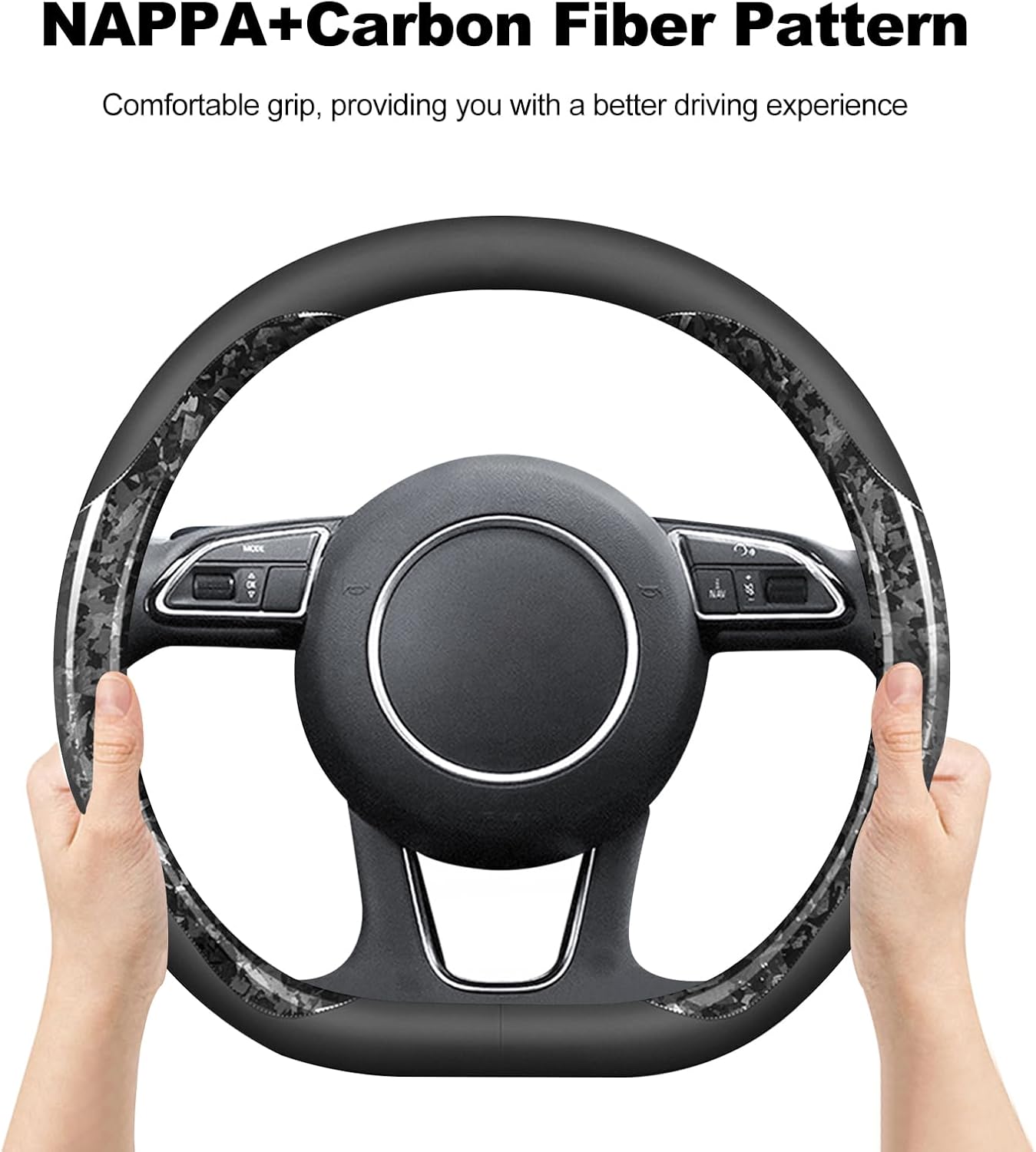 Ergocar Car Steering Wheel Cover D Forged Carbon Fiber Double Color Bundle Universal Size 15 inches (38 cm) Suitable for Various Vehicles Such as Cars, sedans, SUVs, etc