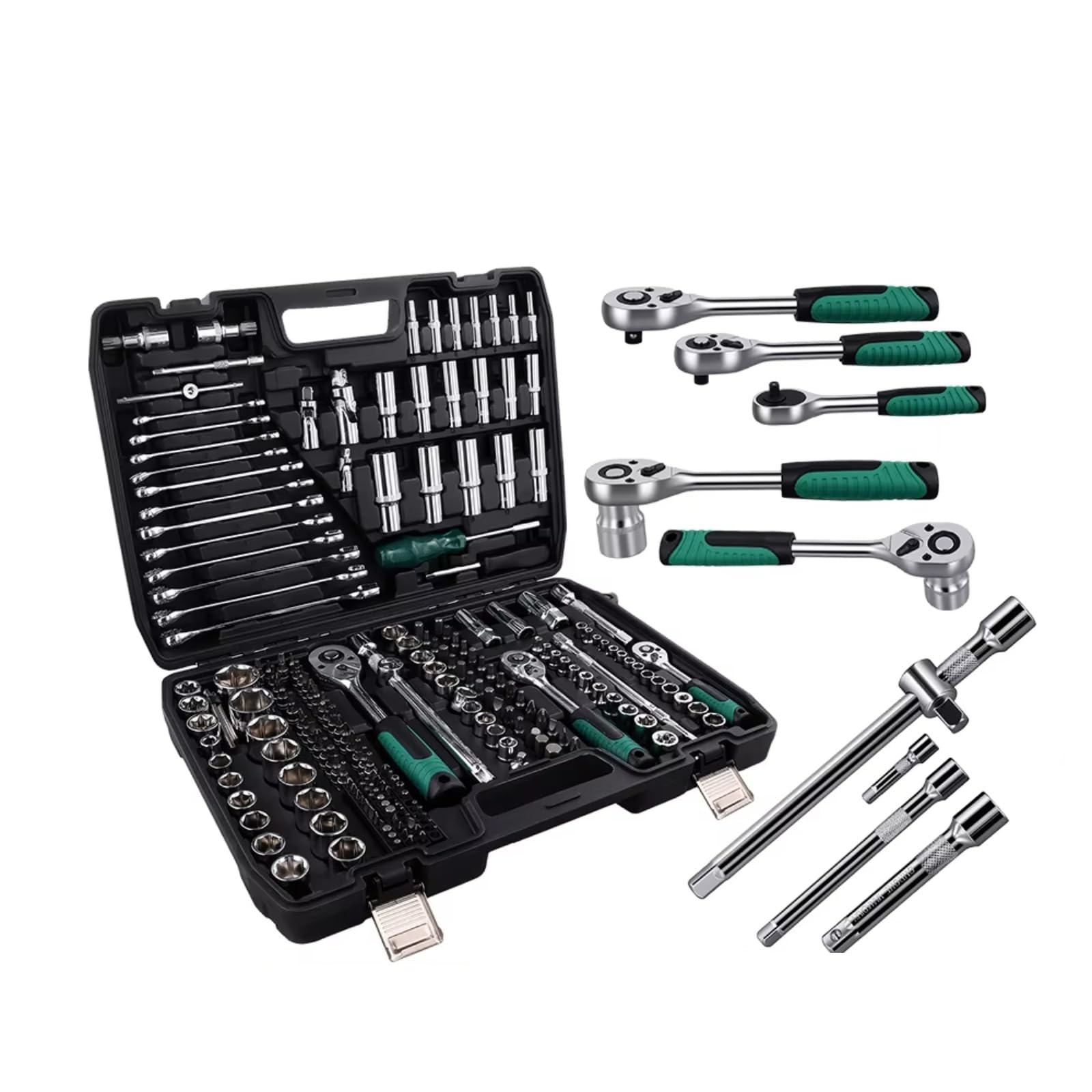 Juego herramientas mecánico Juego De Llaves Trinquete 216 Uds. Destornillador Llave De Trinquete De 1/4 ", 3/8" Y 1/2 "con Llave De Trinquete 24 Dientes Para Reparación De Automóviles