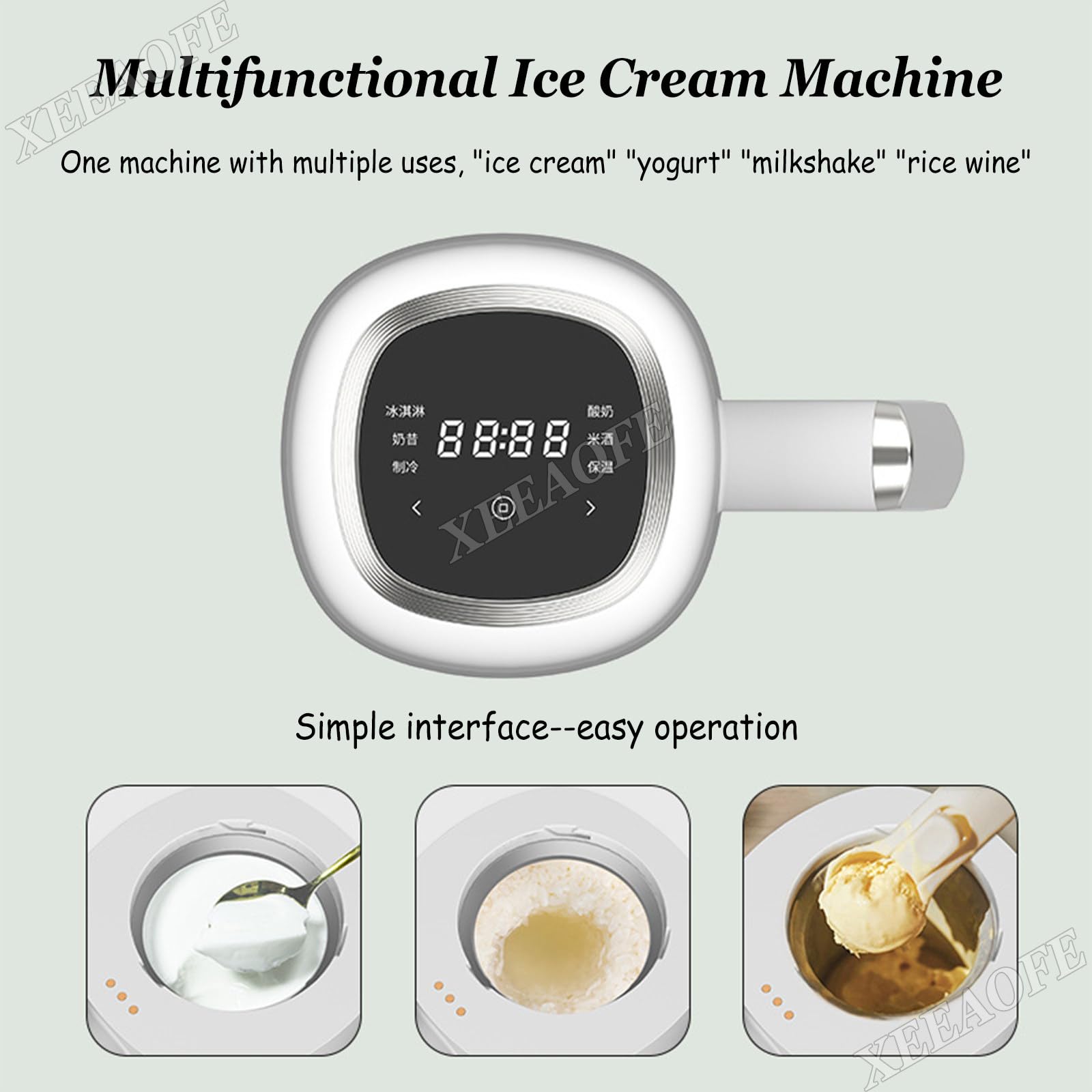 Máquina de Helados Eléctrica 300ml – Elabora Helados Caseros, Gelato, Sorbete & Yogur Congelado – Sin Precongelación Requerida, Controles Digitales
