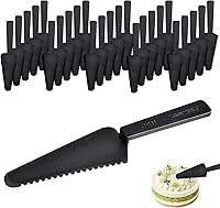 Vista 1 de 50 piezas desechables de plástico cortador de tartas, espátula de plástico negro para tartas, utensilios de servir desechables para pizza