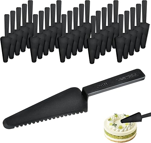50 piezas desechables de plástico cortador de tartas, espátula de plástico negro para tartas, utensilios de servir desechables para pizza,