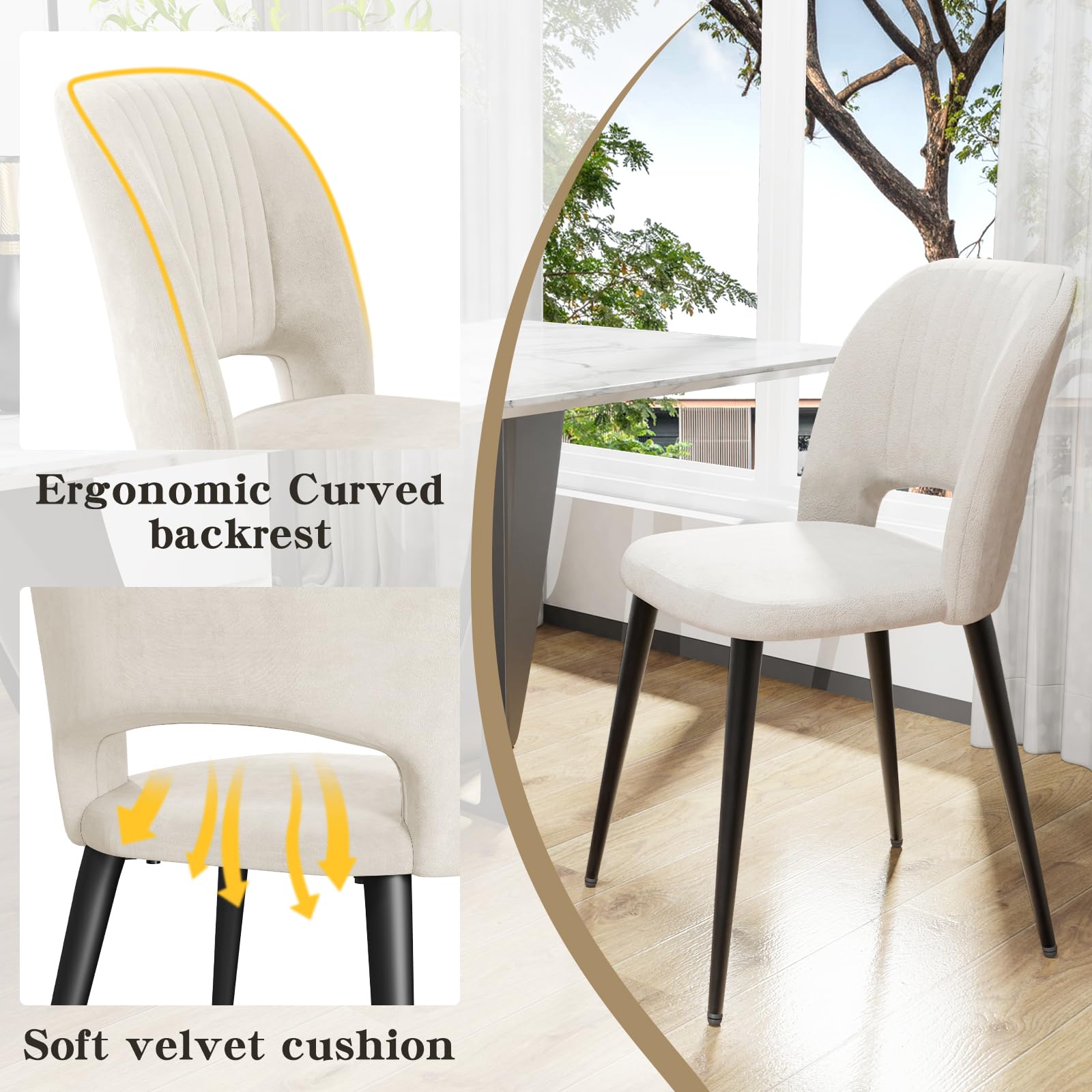 Set di 6 Sedia da Pranzo in Velluto Sedie da Cucina Sedie imbottite con schienale gambe in metallo per Sala da pranzo, Soggiorno Cucina Beige