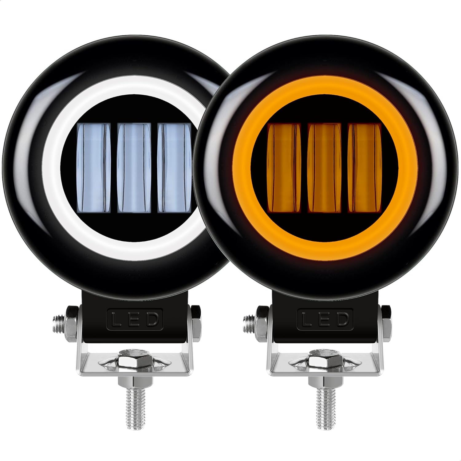 5 Inch Round Fog Light 30W White Led Pods Flood Beam For Car 4x4 Off Road Truck 12V 24V Led Angel Eyes Amber DRL Motorcycle Auxiliary Light Waterproof Driving Lights (Pack of 2)