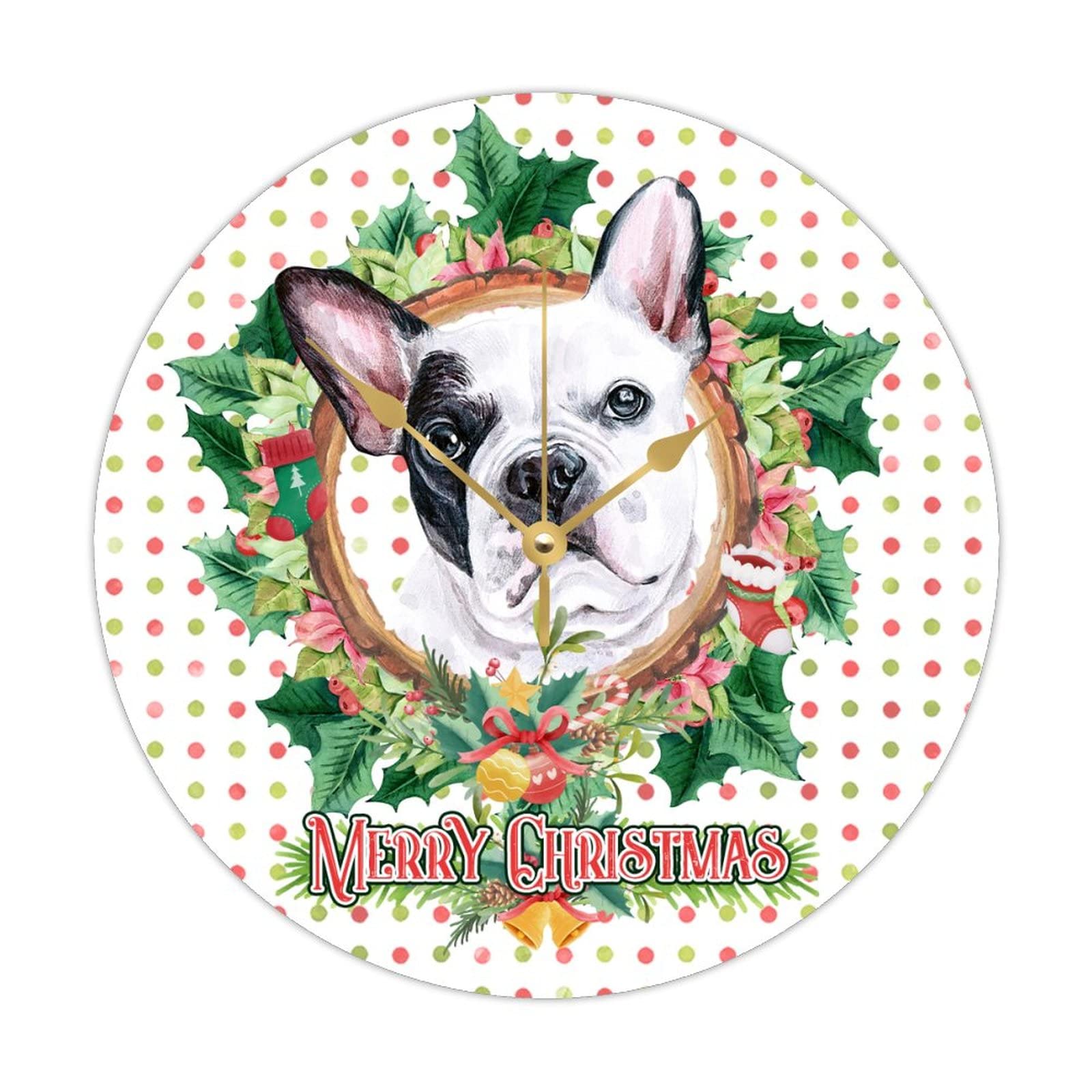 Horloge de Noël ronde en bois couronne de chien décoration murale salon 38cm