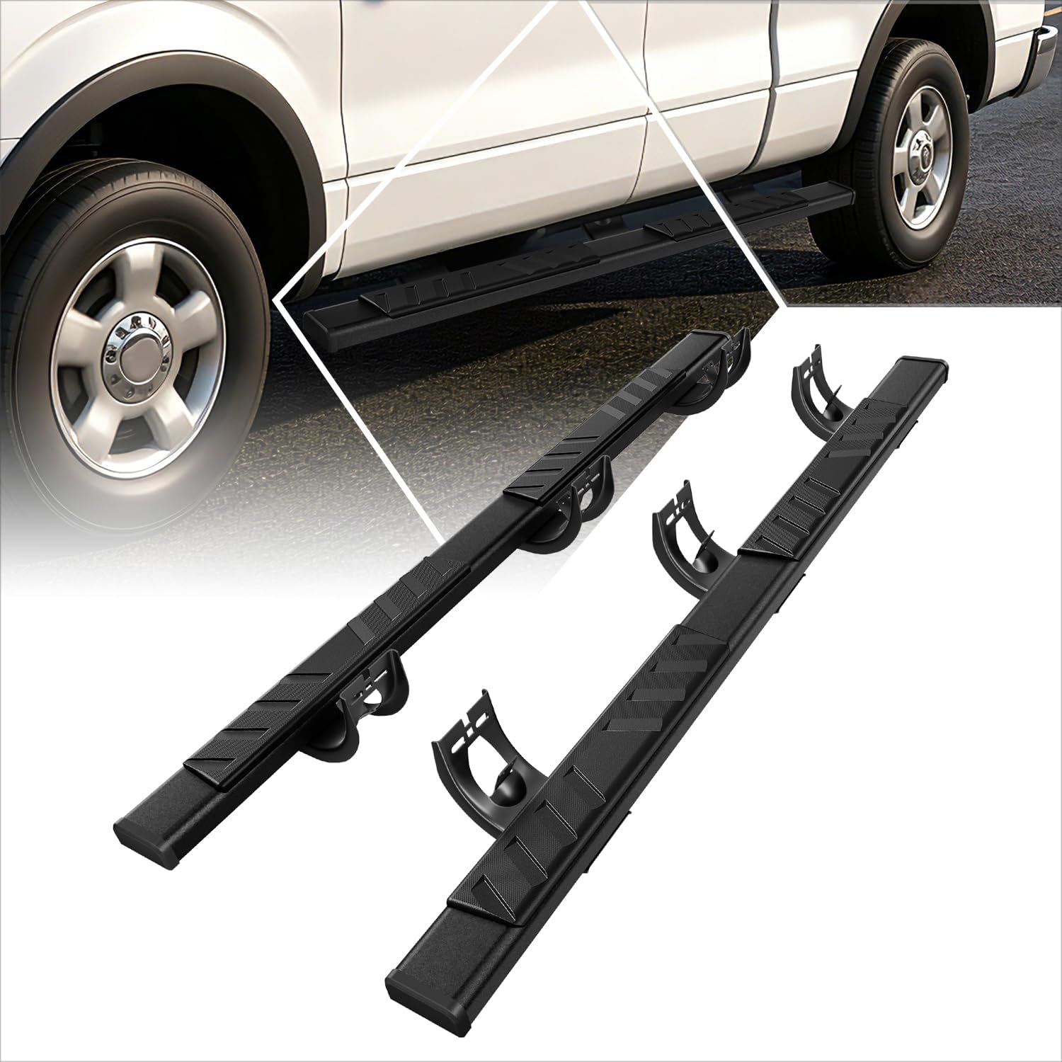 [Pair] 5.5" Chrome Stainless Running Boards/Side Steps/Nerf Bars Compatible with 09-24 Dodge Ram 1500 Extended/Quad Cab