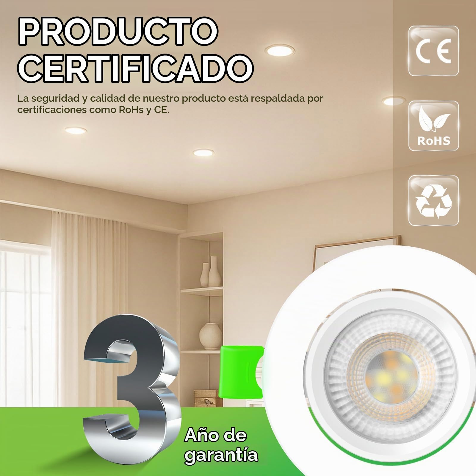 CLAR - Focos LED Interior Techo, Módulo LED Ultra Plano Regulable 6W, Seleccionador de tonalidad, Ajustable 38º, Bkanco(Pack 10)
