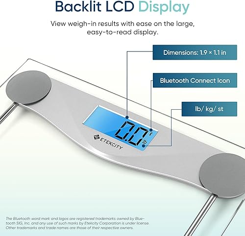 Miniatura 4 de Etekcity - Báscula digital de peso corporal, con pantalla LCD azul grande, medidas de alta precisión, vidrio templado de 516 pulgadas hasta 440