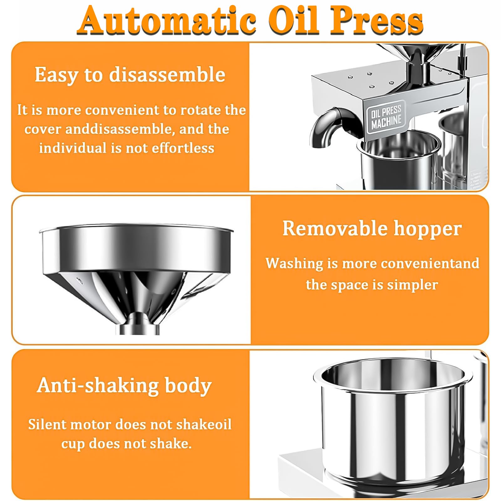 Prensa de Aceite Automática 820W, Extractor de Aceite en Caliente y Frío para Cacahuetes, Sésamo, Nueces y Aceitunas, Acero Inoxidable 304 de Grado Alimentario, para Uso Doméstico y Comercial